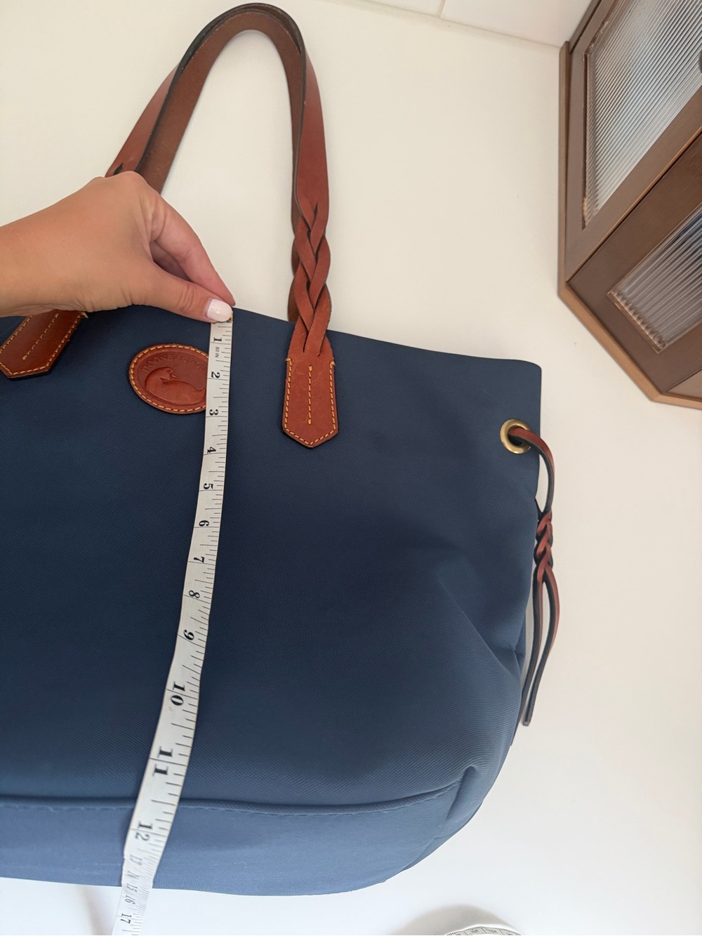 Dooney & Bourke Nylon Shopper Tote Navy Vacchetta Leather Braided Shoulder Bag - Picture 9 of 11